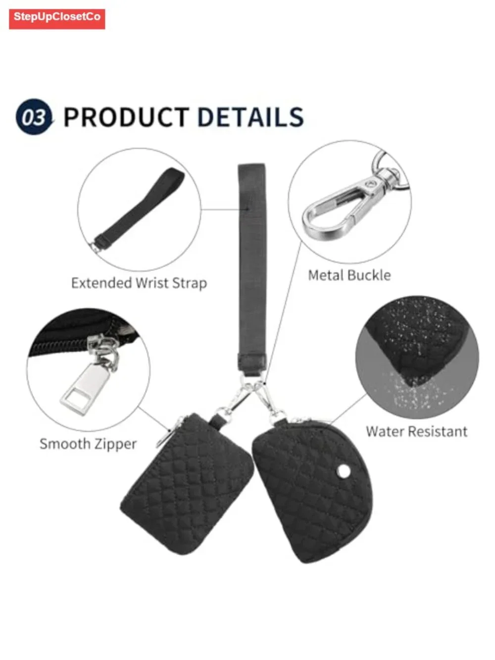 Dual Pouch Wristlet Wallet for Women with Zipper, Nylon Coin Purse, Travel